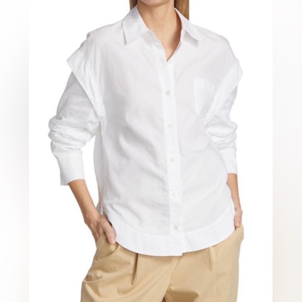 Derek Lam 10 Crosby Marley Ruched Sleeve Button Down Shirt NWT